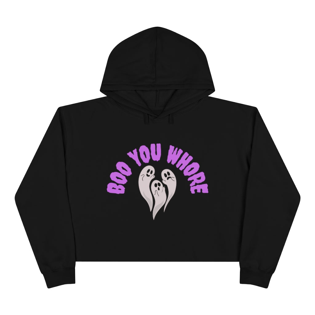 Boo You Whore Halloween Ghost Crop Hoodie