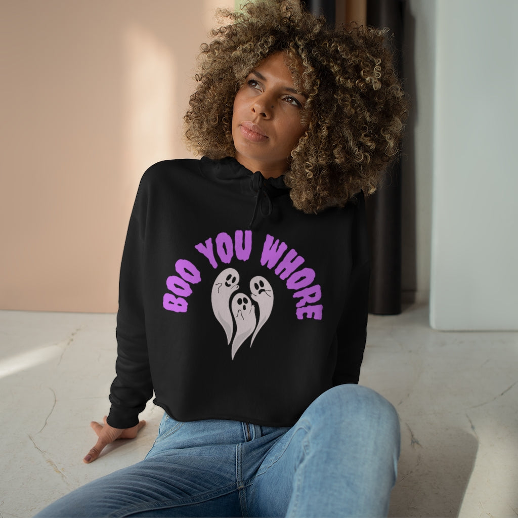 Boo You Whore Halloween Ghost Crop Hoodie