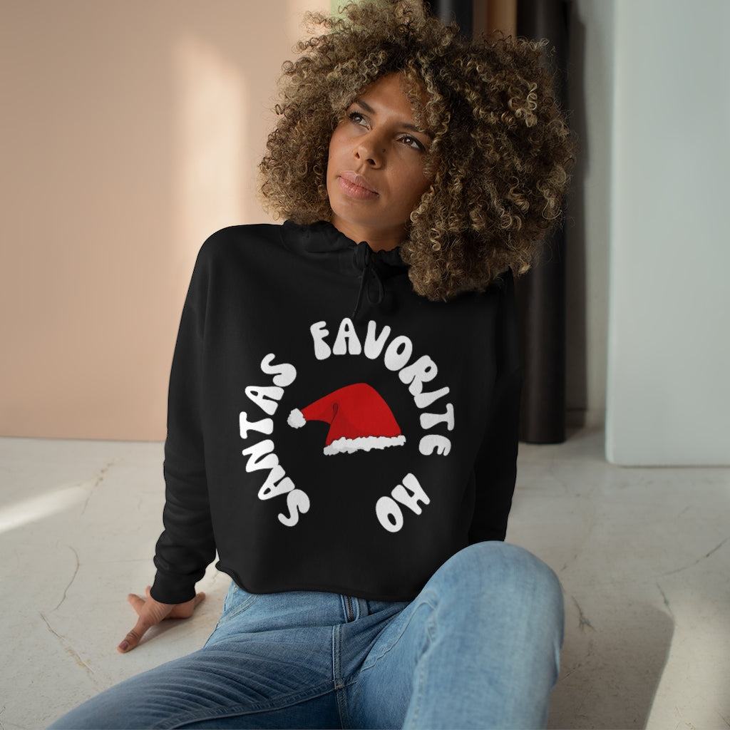 Santa's Favorite Ho Christmas Womens Crop Hoodie