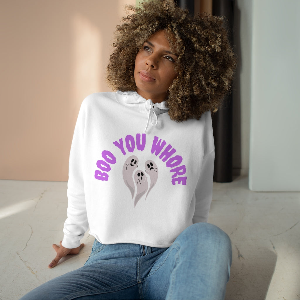 Boo You Whore Halloween Ghost Crop Hoodie